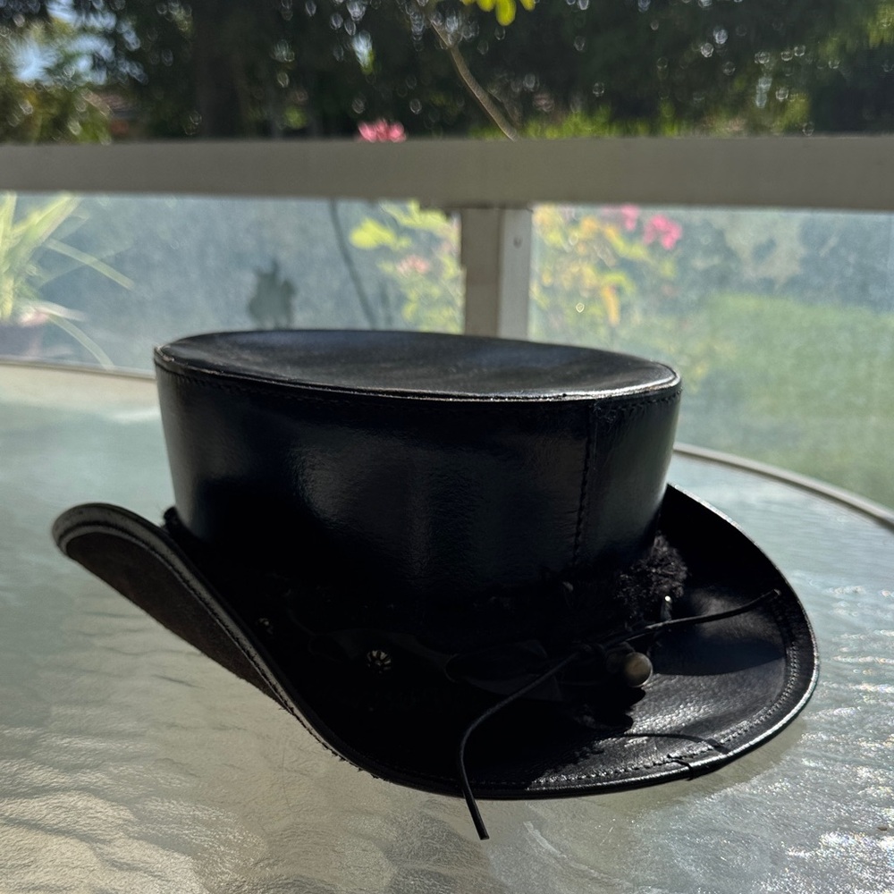 Black Leather Top Hat